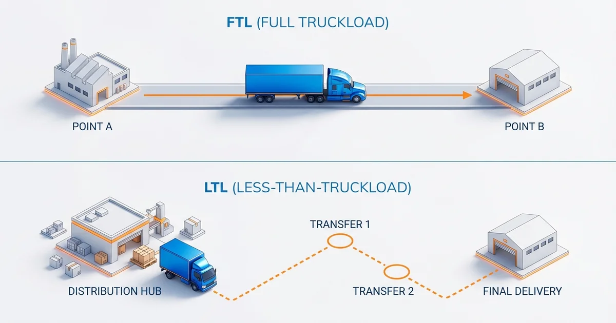 Camion TIR completo vs spedizione LTL - differenze tra carico completo e parziale